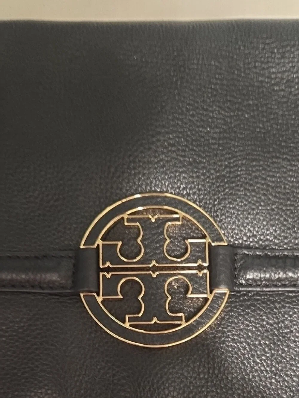 Tory Burch Black Leather Crossbody with Gold Logo Medallion